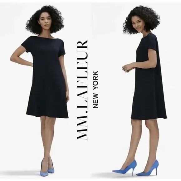 MM Lafleur Black Eliza Short Sleeve Career Office Relaxed Dress Size Medium - Picture 1 of 10